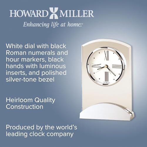 Howard Miller Tribeca Tabletop Alarm Clock – Quartz Movement, Brushed Aluminum Base & Beveled Glass Accents