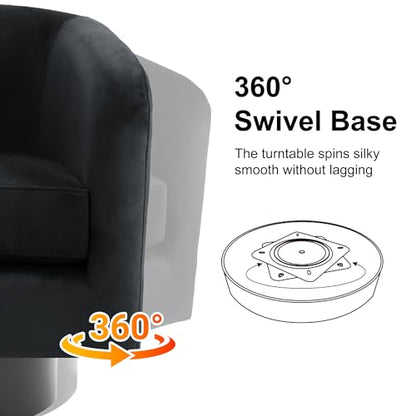 Swivel Barrel Accent Chair, Comfy Reading Armchair, Black, Set of 1 | Club Chairs for Adults, Low-Back Design, Modern Round Style, Solid Wood Frame & Metal Swivel Base, For Living Room & Bedroom - color: Black