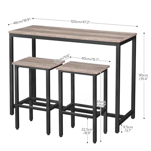 HOOBRO Bar Table and Chairs Set, 47.2” Rectangular Pub Table with 2 Stools for Small Space, 3-Piece Breakfast Set, Sturdy Metal Frame, Easy to Assemble, Greige BG52BT01 - color: Greige + Black