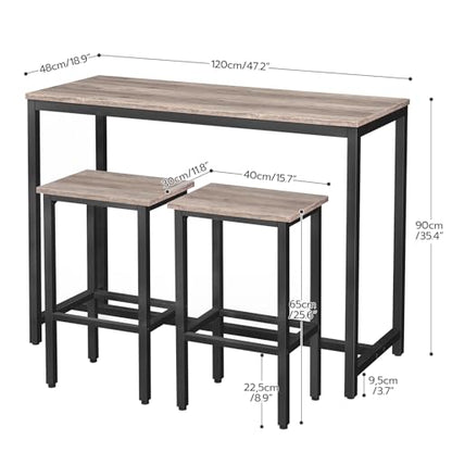 HOOBRO Bar Table and Chairs Set, 47.2” Rectangular Pub Table with 2 Stools for Small Space, 3-Piece Breakfast Set, Sturdy Metal Frame, Easy to Assemble, Greige BG52BT01 - color: Greige + Black