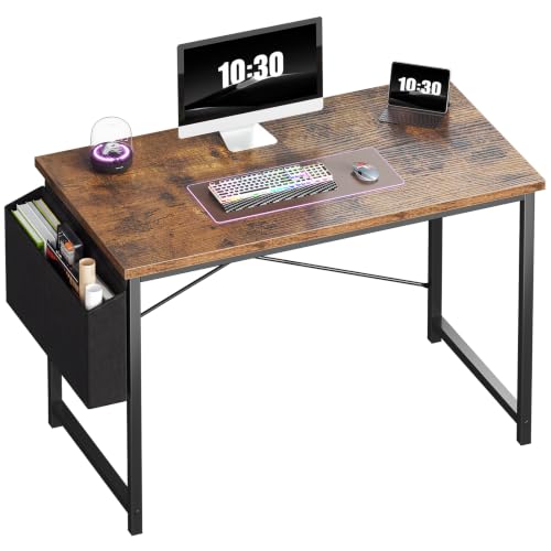OLIXIS Computer Desk, 44 Inch Gaming Desks for Home Office Small Spaces | Writing Study Craft Work Table, Computer Workstation for Bedroom with Storage Bag, Rustic Brown - color: Brown Table Top &Black Legs, size: 44 Inch
