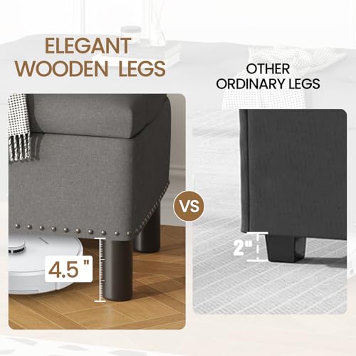 Storage Bench, Upholstered Linen Ottoman Bench with Button-Tufted, Folding Bedroom Bench with Wood Legs, Entryway Bench for Bedroom, Grey - color: Grey