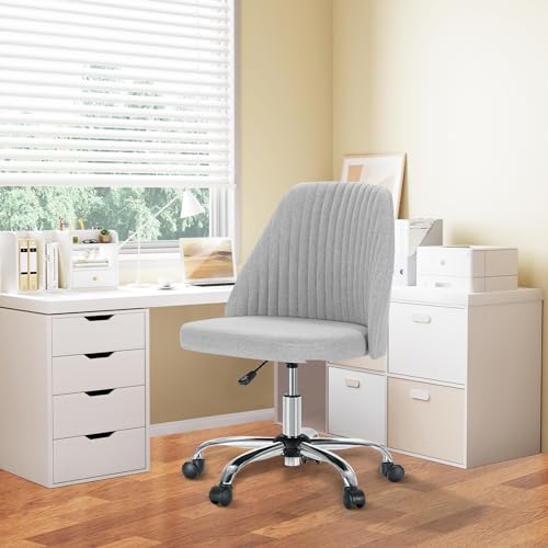 Armless Desk Chair with Comfortable Fabric Cover,Modern Home Office Chairs with Swivel Wheels for Computer Task Chairs Cute Vanity Chairs Adjustable Height for Living Room,Bed Room,Conference Office - color: Grey