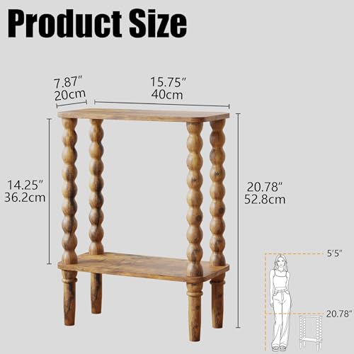 Veegle Narrow Side Table, Small End Table with Storage Shelf, 2-Tier Small Coffee Tables for Living Room, Bedroom, Narrow Spaces (Rustic Brown) - color: Rustic Brown-2 Tier Shelf