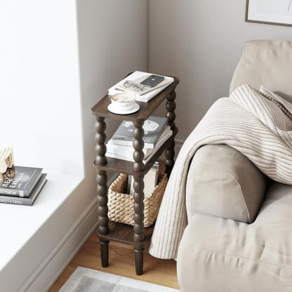 Veegle Side Table, Small End Table with Storage Shelf, 3-Tier Small Coffee Tables for Living Room Bedroom Narrow Spaces(Walnut Brown) - color: Walnut Brown-3 Tier Shelf