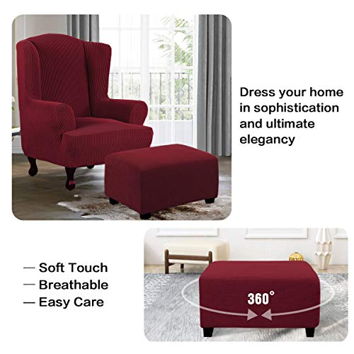 H.VERSAILTEX Ottoman Cover Slipcover Rectangle Fit Length 29'-34' Footrest Sofa Slipcovers Stool Cover Footstool Protector Covers Feature Stretch Soft Jacquard Fabric Removable Washable - Burgundy - color: Wine/Burgundy, size: Rectangle-Large