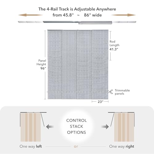 Deluxe Sliding Vertical Blinds,White Trendy Door Blinds, Blue Panel Track Blinds, Patio Room Dividers, 45.8"- 86" W x 96" H, Extendable Track, Designer Pattern Woven Panels, Mykonos - color: Mykonos