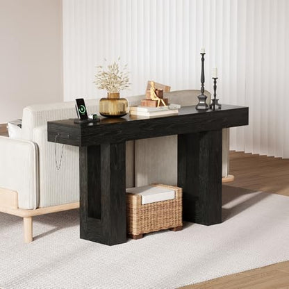 IDEALHOUSE 63" Entryway Table with Power Outlet, Console Table for Entryway | Black, Wooden Sofa Table, Narrow Hallway Foyer Table for Entryway, Hallway, Living Room - color: Black