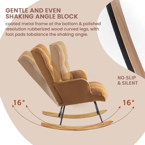 Rocking Chair Nursery Teddy Upholstered Glider Rocker Rocking Accent Chair Padded Seat with High Backrest Armchair Comfy Side Chair for Living Room Bedroom Offices (Brown Teddy) - color: Brown