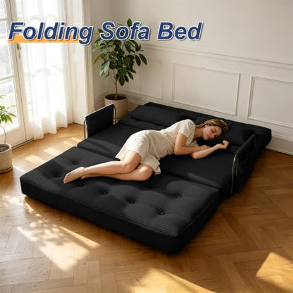 Futon Sofa Bed,Convertible Sofa Bed,Folding Boneless Couches | 3-in-1 Folding Sofa Bed,Boneless Couches for Living Room with Pillow & Side Pocket,High-density Foam,Double Sleeper,Black - color: Balck, size: Full