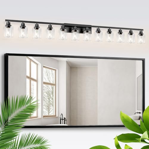 12 Light Bathroom Light Fixtures, Black Bathroom Lighting Fixtures Over Mirror Matte Black Modern Vanity Lights Wall Lighting for Mirror Bedroom, Living Room (78.7inch) - color: Black, size: 12-light