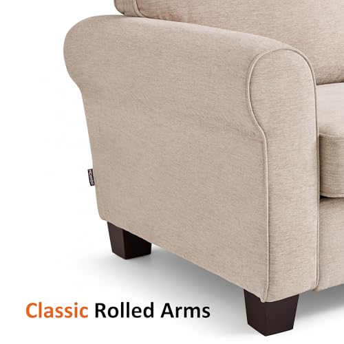 MCombo 67.7" Loveseat Sofa, 2-Seater Small Couch for Small Spaces, Classic Rolled Arm Upholstered Sofa with Solid Wood Legs for Living Room, Removable Cover, Chenille Fabric VE730 (Beige) - color: Beige