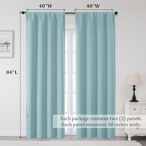 Sally Aqua Blackout Curtains 84 Inches Long 2 Panels Set for Bedroom Living Room, Solid Thermal Insulated Privacy Room Darkening Window Treatment Drapes, 2 Pcs Each W40 x L84 Inch - color: Aqua, size: 40"W x 84"L (Pack of 2)