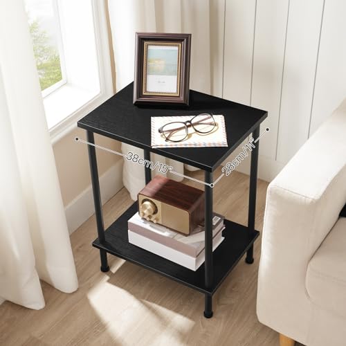 HOOBRO End Table, Small Side Table, Nightstand with 2-Layer Storage Shelves, Sofa Table for Small Spaces, Living Room, Bedroom, Stable Frame, Easy Assembly, Black BB09BZ01 - color: Black