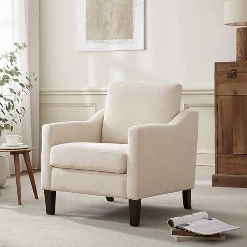 VKNOW Accent Chairs, Living Room Chairs with Wood Legs, Beige | Mid Century Armchair, Flexible Cushion, No Tool Assembly, Removable Cushion, Upholstered Single Sofa For Living Room, Bedroom - color: Beige
