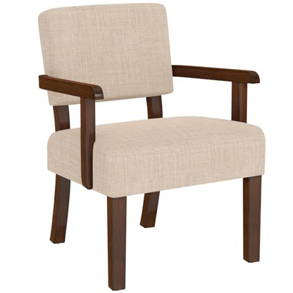Accent Chair, Armchair with Solid Wood Frame and Legs, Beige | Upholstered Living Room Chair, Comfy Reading Chair for Bedroom, Waiting Room, Home Office, Easy Assembly - color: Linen Beige, size: One Chair