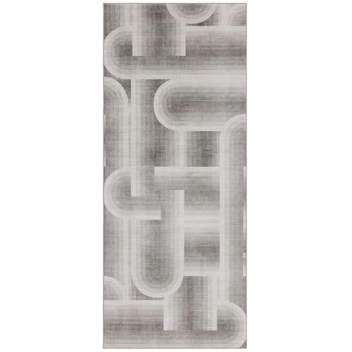Machine Washable Area Rug Runner - Living Room Bedroom Bathroom Kitchen Entryway Office - Non-Slip Baking Low Pile Stain Resistant Premium - Modern Geometric - Lyra - Beige 2'6" x 6' - color: Lyra - Beige, size: 2'6" x 6' (Rectangular)