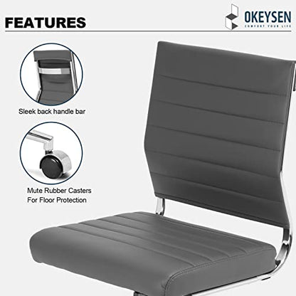 Okeysen Armless Office Desk Chair, Mid Back Ergonomic Swivel Conference Room Chair, Adjustable Height PU Leather Home Desk Chair with Lumbar Support, Modern Small Rolling Computer Task Chair, Gray - color: Grey