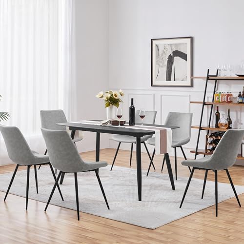 Yaheetech Dining Chairs Set of 2 Mid Century Modern Kitchen Chairs Gray | Faux Leather Upholstered Dining Room Chairs with Metal Legs and Curved Backrest, Armless Side Chairs for Kitchen Living Room - color: Grey, size: Set of 2