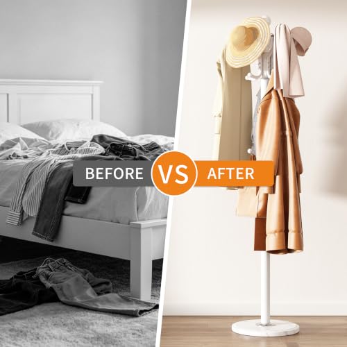 Metal Coat Rack Stand Coat Rack Freestanding with 360° Rotary,White | Modern Coat Rack with 360° Rotary Design Sturdy Heavy Duty Hall Tree Hats Hanger Holder Stand 14 Hooks for Hallway Office - color: White with Rotatable Hooks