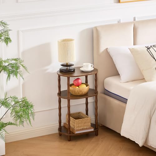 Side Table, 3-Tier Oval Accent Small End Table, Modern Oval Nightstand Accent Table for Small Space, Bedrooms, Living Room, Easy to Assemble, Rustic Brown - color: Rustic Brown, size: 15.7" x 11.6" x 24.4"
