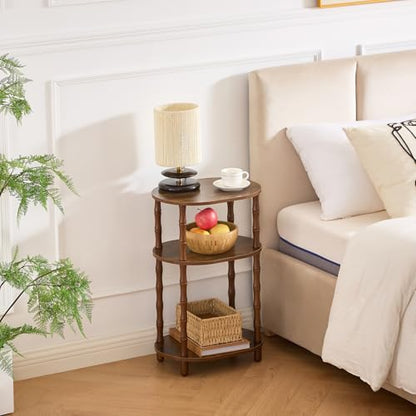 Side Table, 3-Tier Oval Accent Small End Table, Modern Oval Nightstand Accent Table for Small Space, Bedrooms, Living Room, Easy to Assemble, Rustic Brown - color: Rustic Brown, size: 15.7" x 11.6" x 24.4"