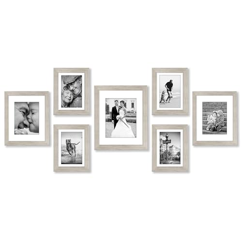 Americanflat Set of 7 Picture Frames with Shatter-Resistant Glass - Gallery Wall Frame Set with One 11x14, Two 8x10 and Four 5x7 Frames - Signature Collection - Driftwood | Includes one 11x14, two 8x10 and four 5x7, shatter-resistant glass, hanging hardwa