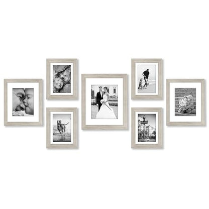 Americanflat Set of 7 Picture Frames with Shatter-Resistant Glass - Gallery Wall Frame Set with One 11x14, Two 8x10 and Four 5x7 Frames - Signature Collection - Driftwood | Includes one 11x14, two 8x10 and four 5x7, shatter-resistant glass, hanging hardwa