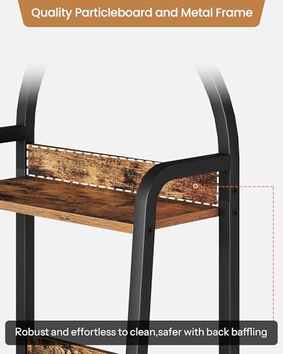 5 Tier Ladder Shelf with Drawer, Tall Ladder Bookshelf, Standing Bookcase with Metal Frame for Living Room, Bathroom, Home Office, Study, Balcony, Rustic Brown and Black TCJ07BF - color: Rustic Brown and Black