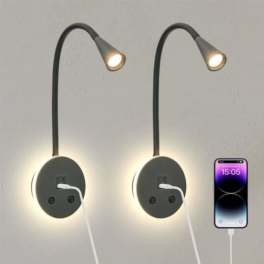 Black Headboard Reading Light with Nightlight, 2 Pack Wall Mounted Reading Lights with Switch, Plug-in Hardwired Reading Lamp for Bedtime Reading, Gooseneck Reading Sconces for Bedroom, Bedside - color: Black-2 Pack