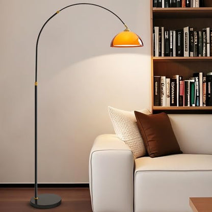 Black Arc Floor Lamp,2-Layer Dome Acrylic Lampshade,for Living Room | Multi-Angle Rotating Shade,Adjustable Height,Stable Base,Mid Century Modern,Tall Curved Standing Lamps,for Bedroom and Couch - color: No Desk