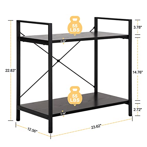 ZenStyle 2 Tier Small Bookshelf for Small Space, 2 Shelf Low Metal Bookcase Modern Industrial Shelving Unit for Bedroom, Living Room, Kitchen and Home Office, Black