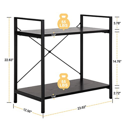 ZenStyle 2 Tier Small Bookshelf for Small Space, 2 Shelf Low Metal Bookcase Modern Industrial Shelving Unit for Bedroom, Living Room, Kitchen and Home Office, Black