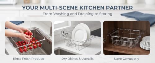 Expandable Over-the-Sink Stainless Steel Dish Rack - size: Large