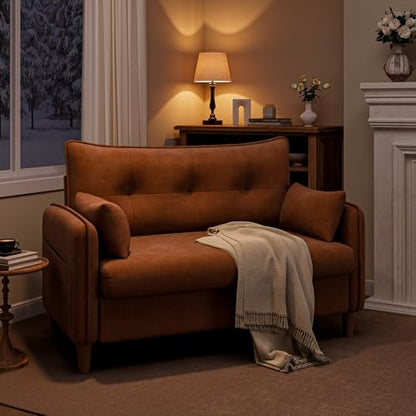 50" Mini Loveseat Couch for Small Space Tufted Love Seat Sofa for Bedroom and Apartment | Small Couches Brown - color: Brown