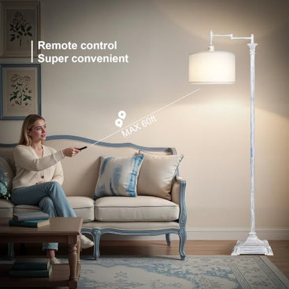 Scenekoy Rustic 68” Tall Floor Lamp for Living Room Bedroom, Washed Blue | Standing Lamp with Remote Control, 350ºAdjustable Swing Arm, Stepless Brightness, Linen Shade, Decor for House Home Office - style: Washed Blue