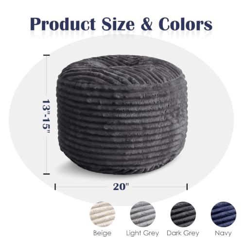 Round Ottoman,Corduroy Pouf Foot Rest,Dark Grey,20x15 in | Corduroy Cover,Storage Ottoman Footstool for Living Room,20x15 Soft Floor Poufs,Memory Foam Filling,Footrest only - color: Dark Grey, size: 20"D x 20"W x 15"H