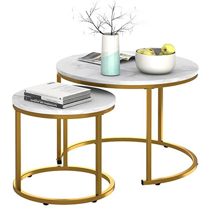 Nesting Coffee Table Faux White Marble for Small Place 2 Sets Modern Furniture Living Room Sets End Side Table Night Stand for Bed Room Dining Room - color: White Marble