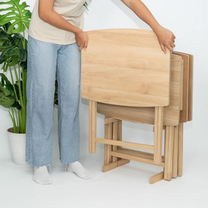 PJ Wood XL Oversize Tray Table, Natural Wood, 5-Pack | 33.2 lb Capacity, Rectangular Shape, Foldable Design, Space-Saving Storage