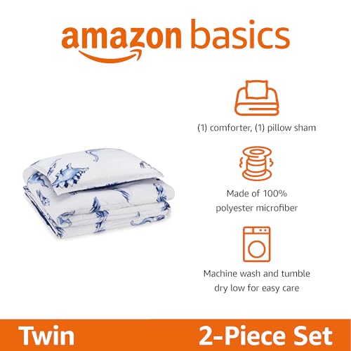 Amazon Basics 2-Piece Soft Microfiber Kid's Comforter and Pillow Sham Set, Twin, Dinosaurs, Animal Print - color: Dinosaurs, size: Twin