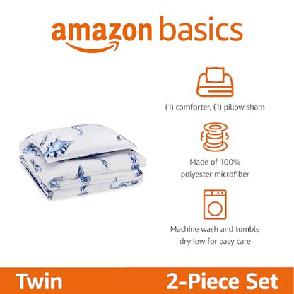 Amazon Basics 2-Piece Soft Microfiber Kid's Comforter and Pillow Sham Set, Twin, Dinosaurs, Animal Print - color: Dinosaurs, size: Twin