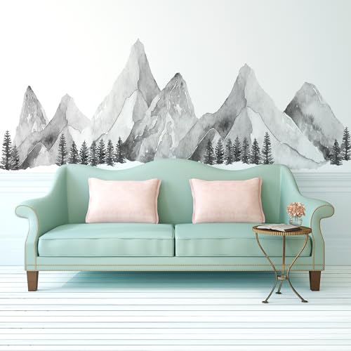 Large Mountain Wall Decals, Gray Pine Tree Peel and Stick Vinyl Wall Stickers & Murals, Removable Home Room Wall Decor for Bedroom Living Room Bedroom Classroom Office Nursery - color: Gray
