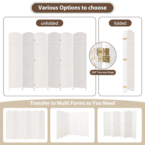 6 Panel Room Divider, 6 FT Wide Folding Screen Room Divider, Off White | Double Hinged Folding Screen Room Dividers for Patio Privacy - color: Off White, size: 6 Panels