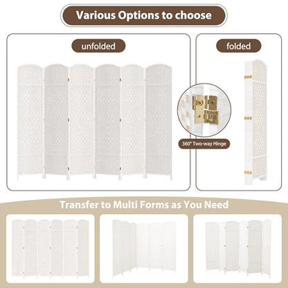 6 Panel Room Divider, 6 FT Wide Folding Screen Room Divider, Off White | Double Hinged Folding Screen Room Dividers for Patio Privacy - color: Off White, size: 6 Panels