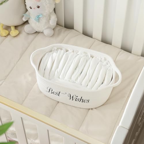 Gift Basket Empty small woven cute Rope baby basket- Gifts for Mom Shower | baby basket- Gifts for Mom Shower Birthdays wedding wicker Cotton Storage Basket for Dog Toys Shelf Easter Basket - color: White-Best Wishes