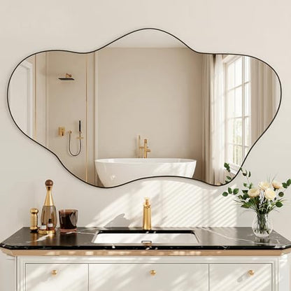 Irregular Wall Mirror, 24"x36" Wavy Cloud Bathroom Vanity Mirrors | Unique Asymmetrical Abstract Mirror with Tempered Glass for Bedroom, Living Room, Entryway, Hallway, Cloakroom - size: 36"L x 24"W
