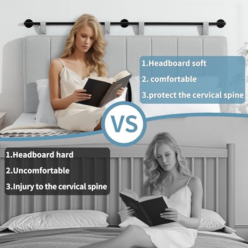 Queen Headboard Only, Wall Mounted Hanging Upholstered Bed Head Board | Modern Vertical Channel Design of Fine Linen, Elegant Grey Fluted Headboard for Bedroom (Grey, Queen Size) - color: Linen/Grey, size: Queen