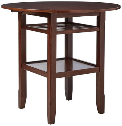 Acme 40" Dia Round Counter Height Table with 2 Drop Leaves & 2 Shelves Storage & Wood Frame for Dining Table Kitchen Bar Table for Dining Room Living Room, Easy Assembly, Cherry Finish