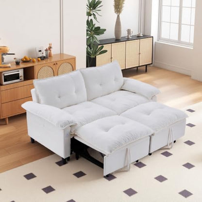 73" Plush Velvet Convertible Loveseat Sleeper Sofa Bed, Loveseat Convertible with Hidden Mattress, Sofa Bed Couch Simple Assembly for Small Apartment and Guest Space, Beige White - color: Beige White