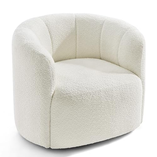 Swivel Accent Chair, No Assembly Required Upholstered Boucle Fabric Barrel Chair for Living Room, Beige - size: swivel chair